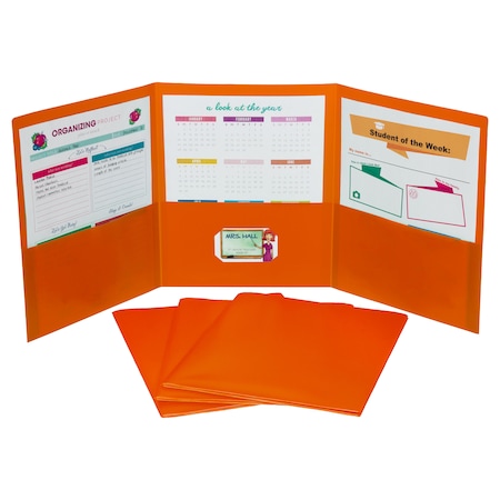 C-Line Products Tri-Fold Portfolio, Heavyweight Poly, Orange, 24PK 33942-BX